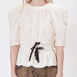 Ulla Johnson Denisa  Puff Sleeve Top Tie Waist in Cream Dogwood Size 0